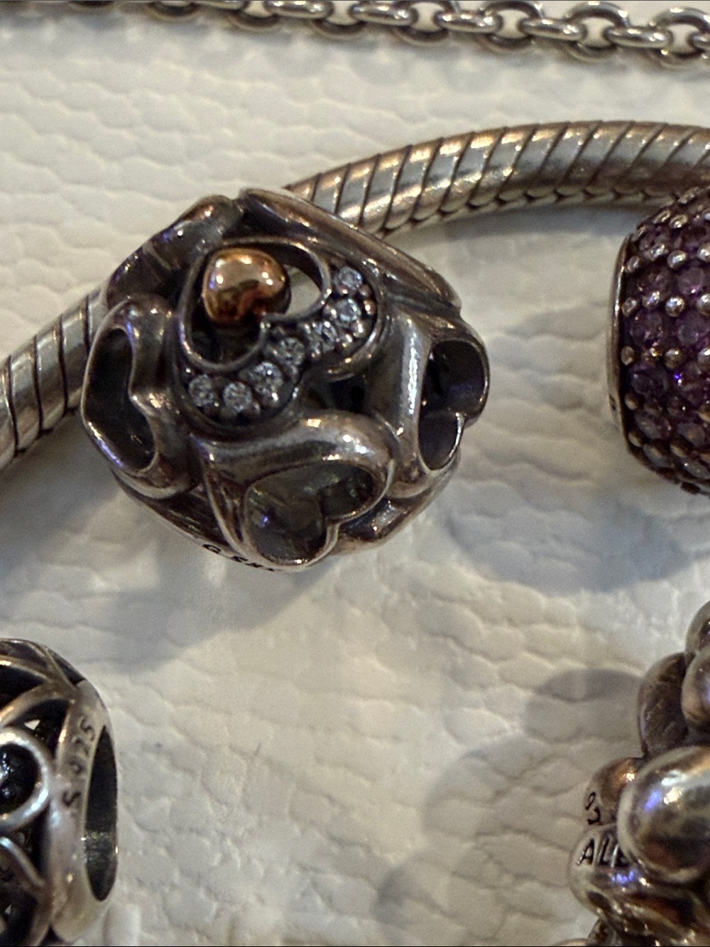 Pandora Sterling Silver Charm Bracelet with Cross and Decorative Beads. size: 7” - Picture 6 of 13
